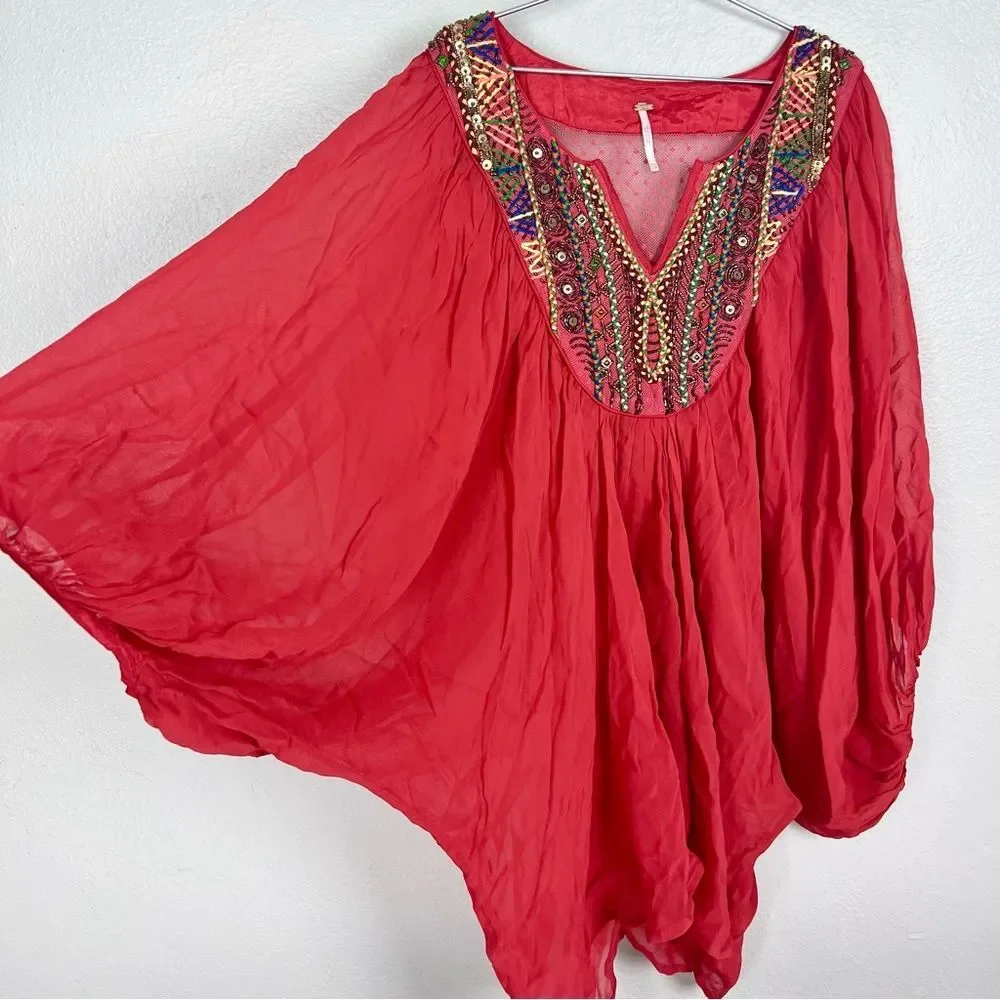 Free People Beaded Top with a Mesh Insert ‘Fortune Teller Tunic’